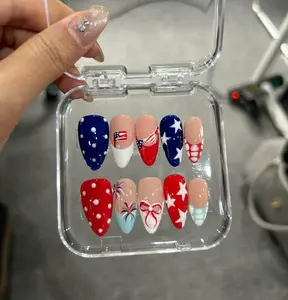 4th of July Press on Nails, Patriotic Red White Blue Nail Art, Independence Day