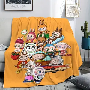 CozyFleece Reversible Cartoon Plush Throw Blanket - Soft Warm Polyester Fleece for Sofa Office Camping Travel - All-Season Multipurpose Machine Washable