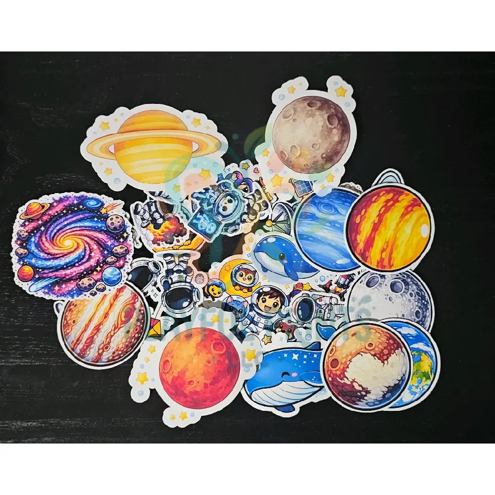 Handmade Space Portable Stickers - 1 Set (30 Count) - Vibrant Decorative Stickers for Children, Student Laptops, Notebooks, Astronauts