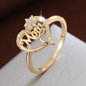 Fashion Letter & Heart Design Rhinestone Decorated Ring, Heart Shaped Ring, Rings for Women, Princess Ring, Fashion Jewelry for Party, Daily Decor, Elegant Ring, Alphabet Design Ring