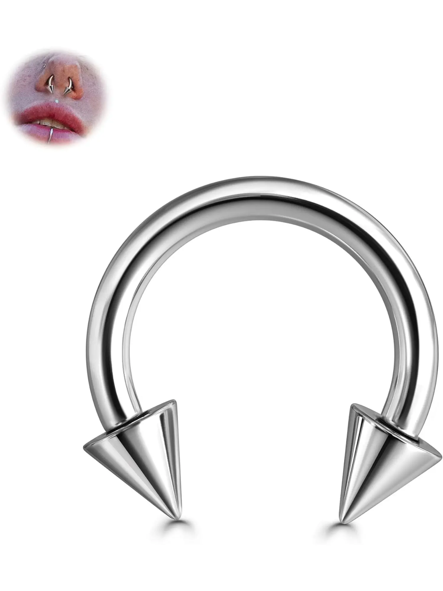 1 Pcs G23 Titanium Septum Rings, Titanium Nose Hoops, 00/0/2/4/6/8/10/12G Horseshoe Circular Barbell Spikes Stretched Pincher Nose Piercing Jewelry, ASTM F136 Titanium Earrings for Women Men 10/12/16/19 mm, Body Jewelry Accessory, Nose Piercing Accessory