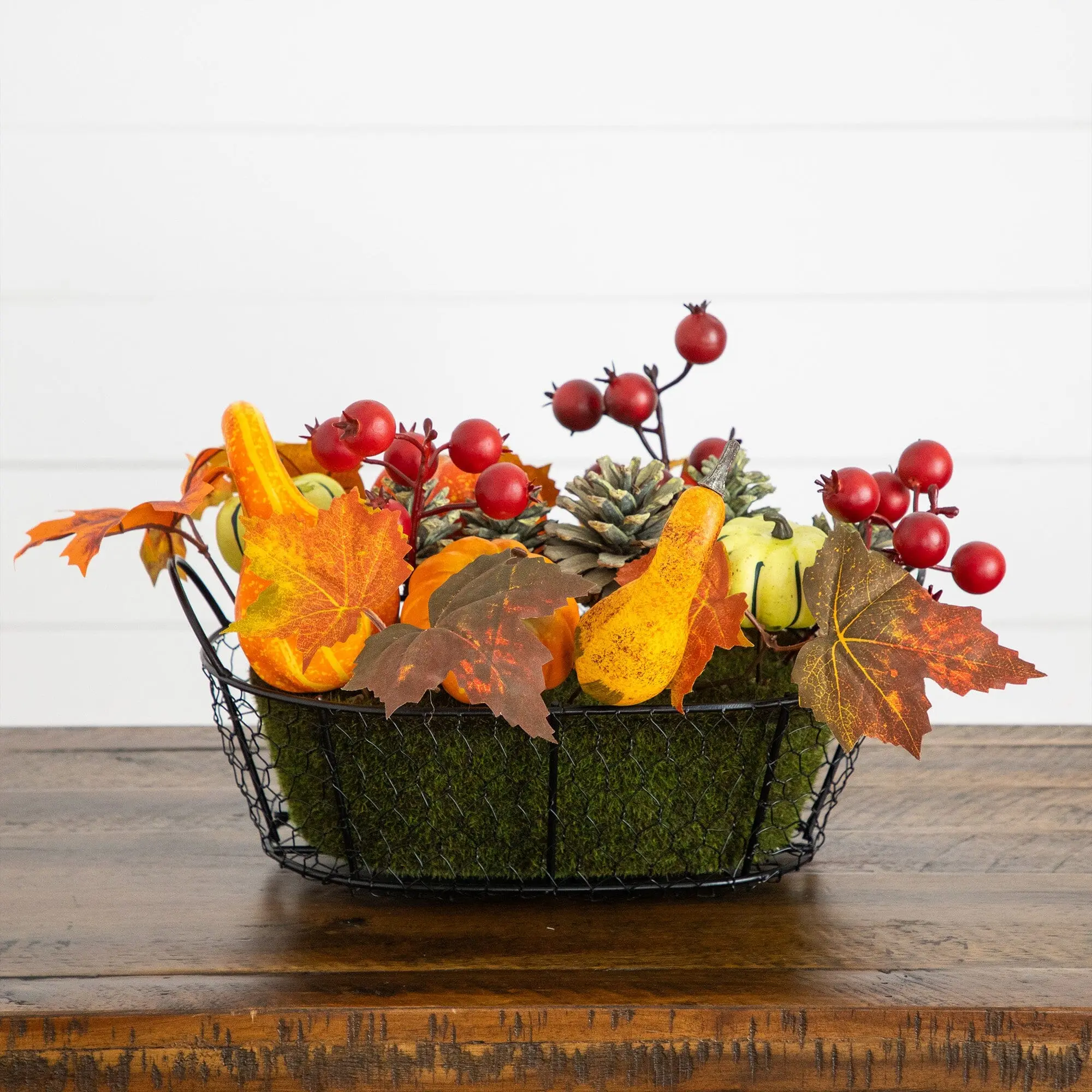 9-in Synthetic Pumpkin, Gourd, Berry & Maple Leaf Arrangement - Home Decor Ornament for Room Display (9 inches Leaf Arrangement)
