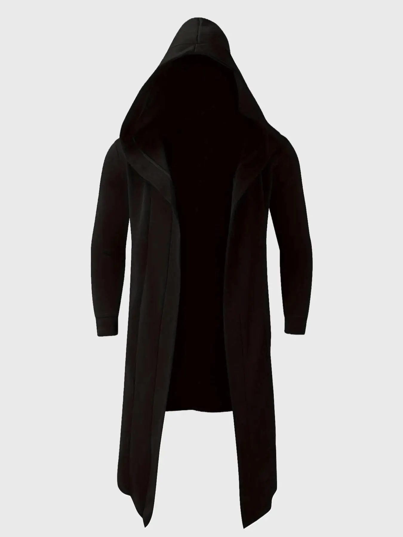 Men's Solid Long Sleeve Hooded Bathrobe, Casual Comfy Loose Open Front Hooded Robe for Daily Wear, Men's Sleepwear for Spring & Fall