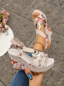Women's Thick Sole Wedge Sandals, Ethnic Style Textile Shoes, Casual Summer Footwear, Comfortable and Fashionable, Perfect for Daily Wear, Boho Style