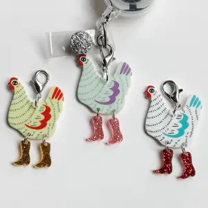 Chicken Bade Reel Charm Funny Gifts with Glitter Boots and Colorful Designs for Unique Accessory BADGE REEL NOT INCLUDED