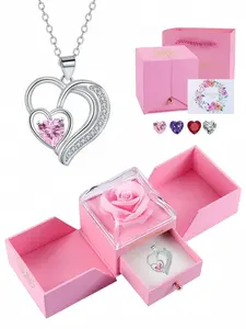 Twin Heart Diamond Whisper Necklace, Heart Design Jewelry, high-end double-heart gem necklace with charm, matched with a double-door preserved rose jewelry box, perfect for birthdays, Mother's Day, Valentine's Day gifts
