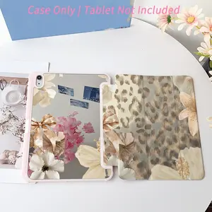 Soft pink leopard print floral pattern, with adjustable stand and pen slot, foldable anti slip TPU protective case, suitable for Samsung, iPad mini, iPad Air, iPad Pro/iPad 10th generation, 11th generation and other series of iPad protective cases