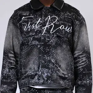 Allover Rhine Stone Black Workwear Jacket