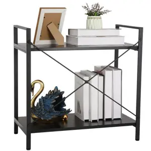 ZENSTYLE 2-Tier Industrial Metal Bookshelf Book Rack - Adjustable Shelf, X-Bracing, Quick Setup, Small Space Indoor Storage Furniture, Black