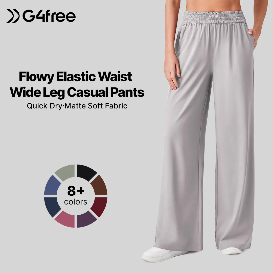G4Free Lightweight Wide Leg Pants Women with Pockets High Waisted Trousers Travel Lounge Work Summer Fall 27"/29"/31"