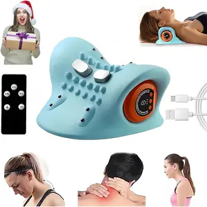Electric neck and shoulder massage pillow with remote control, featuring 3-in-1 function of kneading, vibration, and heat therapy, ergonomically designed at 26° angle, USB rechargeable, portable, for home, office, travel scena, Usb rechargeable massagers