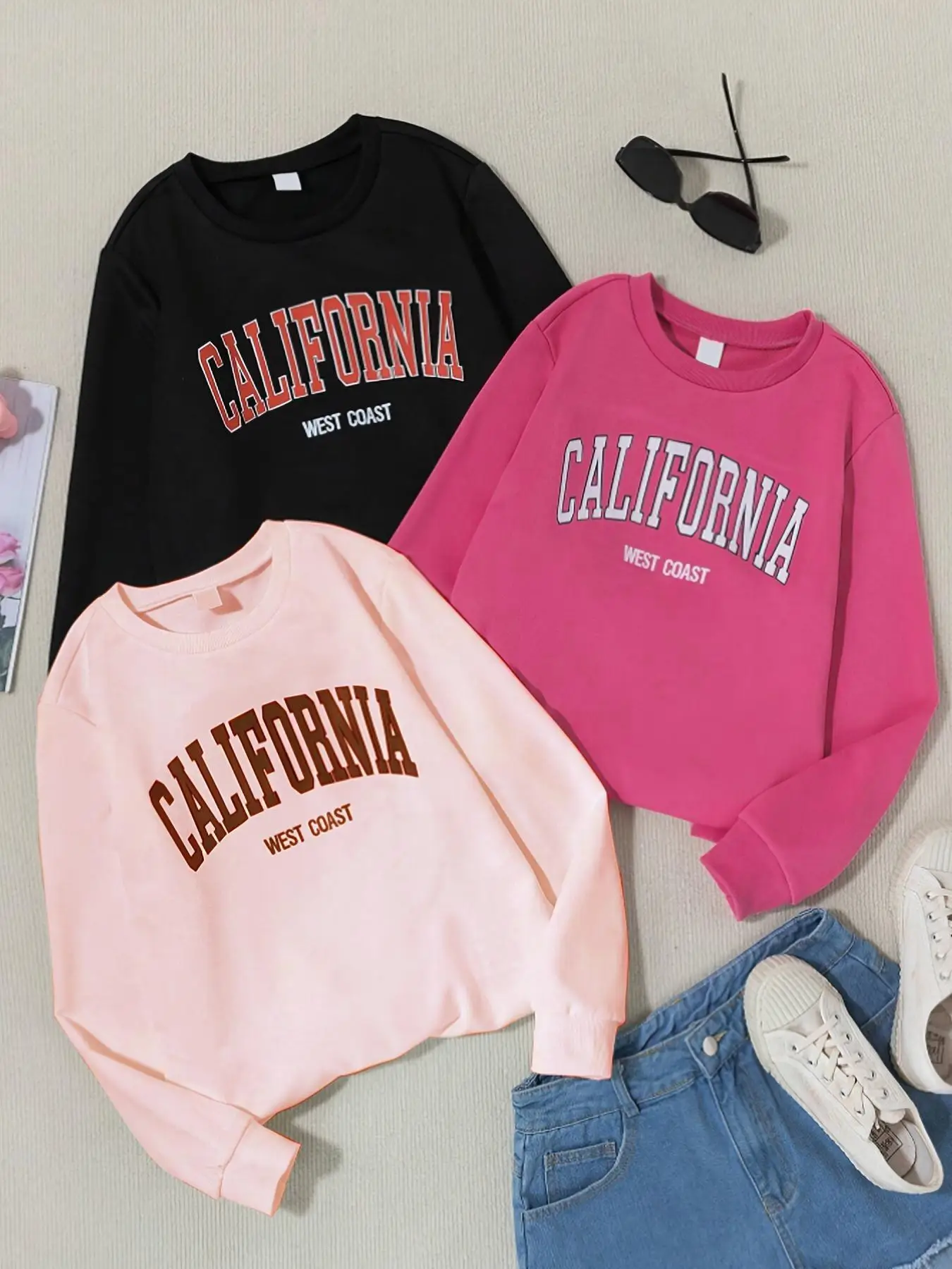 Girl's Letter Print Drop Shoulder Sweatshirt, Casual Long Sleeve Round Neck Pullover for Spring & Fall, Kids Clothes for Daily Wear