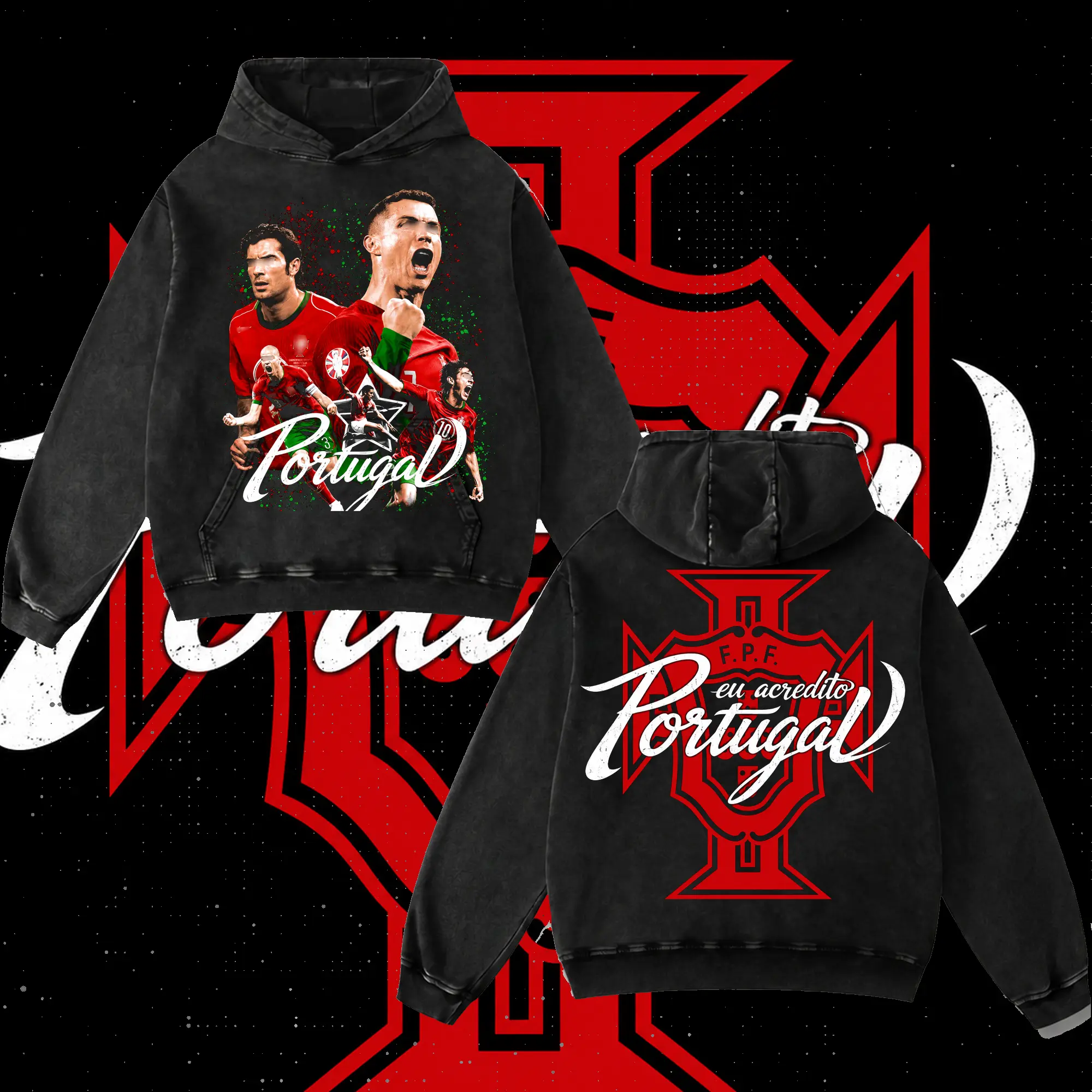 Portugal Soccer Graphic Tee, Washed Hoodie & T-Shirt, Vintage Football Fan Apparel, Heavyweight Oversized Streetwear, Game Day Gift Shir