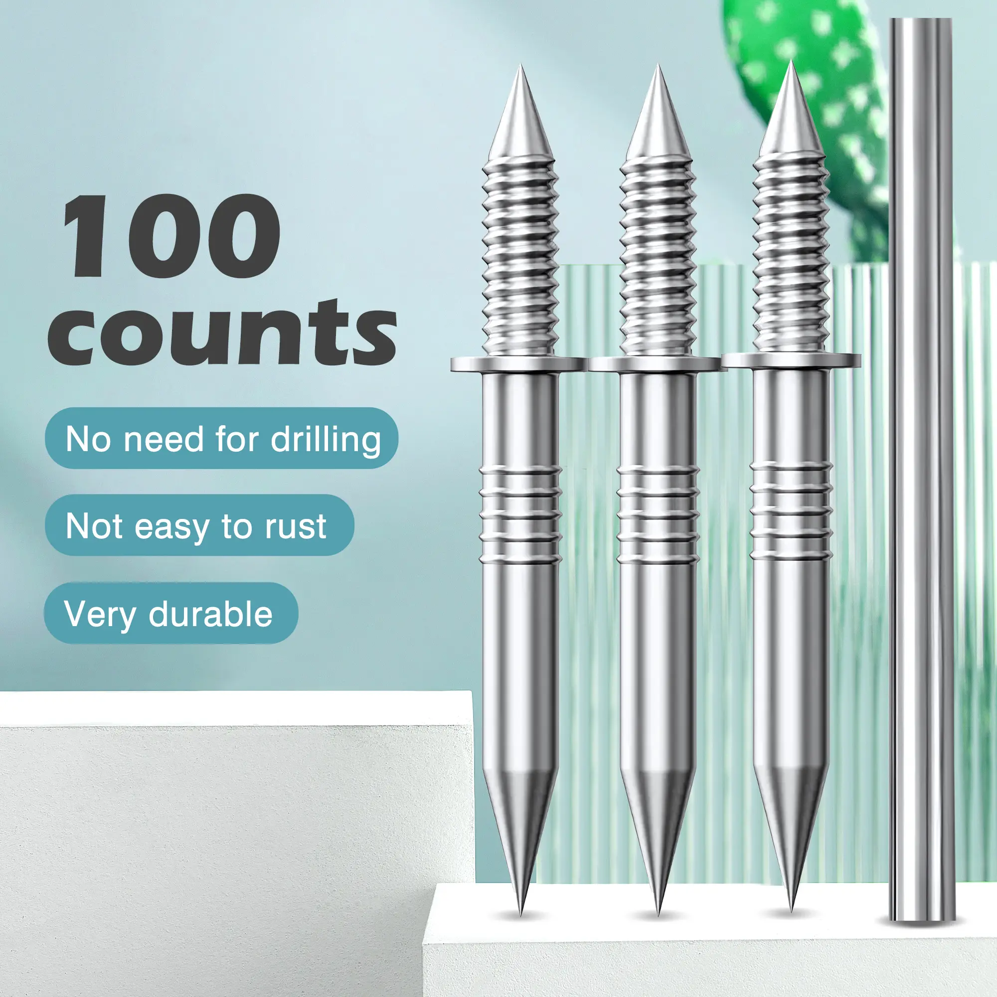 100-Count Threaded Nails with Sleeves - Very Durable Double-Headed Carbon Steel Hardware Socket Tool, Non-Marking Invisible Baseboard Fasteners for Home Decoration, Panel Wall Crafting, Drill-Free Seamless Quick Installation