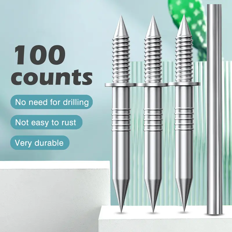 100-Count Threaded Nails with Sleeves & Socket Tool - Durable Double-Headed Carbon Steel Fasteners, Non-Marking Invisible Baseboard Hardware for Home Decoration, Maintenance Tasks, Panel Wall (Drill-Free Quick Installation)