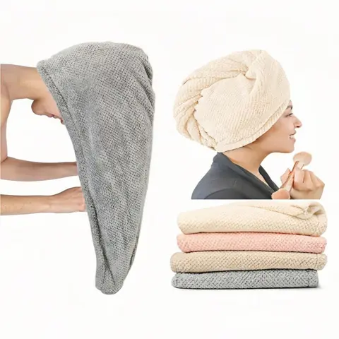Women's 2-Pack Adjustable Synthetic Microfiber Hair Towels - Buttoned, Strap, Super Absorbent, Quick-Drying, Anti-Frizz, Fade Resistant, Reusable for All Hair Types, Sohochic Bathroom Towel Set