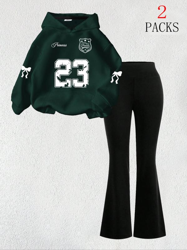 【FREE PERSOMALITY】Women's Warm Sweatshirt Set + Slim Fit Flare Pants, Casual Butterfly Print, Kangaroo Pocket, Fall & Winter