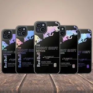 Night Shift Energy Drink Style Phone Case – Neon Gradient Bull Graphic, Aesthetic Dark Vibe Case for iPhone 17 16 15 14 13 12 11 & Samsung Galaxy | Trendy Streetwear Cover
