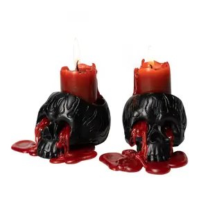 Skull Blood Candles 2 Pack - Bleeding Dripping Red Wax, Skeleton Reversing Skul Candle, Magic Skulls Candlestick Spooky Gothic Bar Decoration - 3.54 x 2.56 x 2.36-8 Hour Burn Time - Gute
