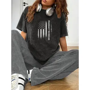 Casual Short Sleeve Pharmacy Technician T-Shirt – Washed Cotton with US Flag