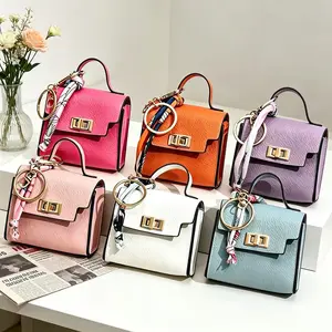 Mini Square Bag Pendant Keychain - High Quality Leather with Colorful Strap, Cute Car Keychain & Bag Charm Accessory