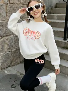 Girls' Bow Letter Print Hoodie & Bottoms Set, Casual Slim-Fit Long Sleeve, Spring & Fall, Youth Fashion, Sweatshirts & Sweatpants