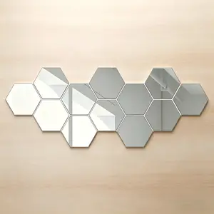 12 Pcs 5.91" Hexagonal Mirror Wall Stickers Removable DIY Mirror Tiles Multiple Colors Easy Install Home Wall Decor for Living Roo