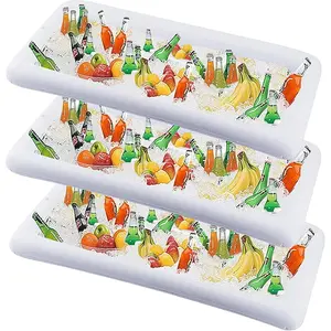 Inflatable Serving Bar, 3 Pack Ice Serving Buffet Salad Cooler Food Drink Containers with Drain Plug, BBQ Picnic Pool Party Supplies Inflatable Cooler