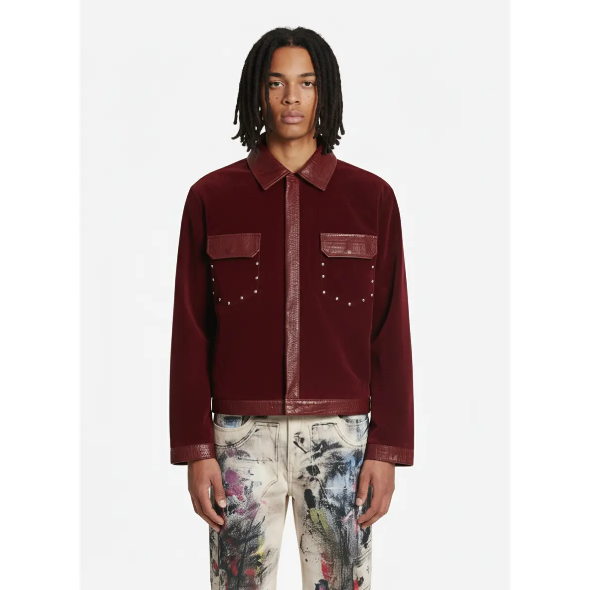 Thesupermade Vintage Suede PU Leather Collar Zip Up Jacket, Tops, Fashion, Embroidery, Dragon