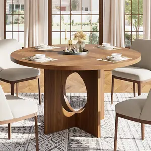 Round Dining Table with Pedestal Base, Space-Saving Kitchen Table for Home