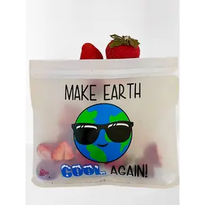 "Make Earth Cool Again", XL(Qt) Sandwich (2-Pc) -Reusable, Eco-Friendly Bag Set.