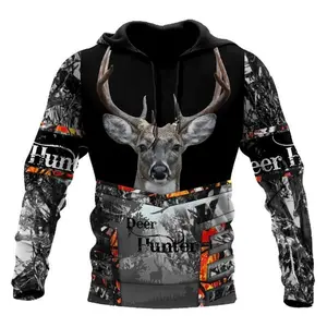 Men’s New Fashion Loose Fit Hoodie with 3D Printed Deer Pattern – Oversized, Casual, Comfortable Top for Hunting Enthusiasts