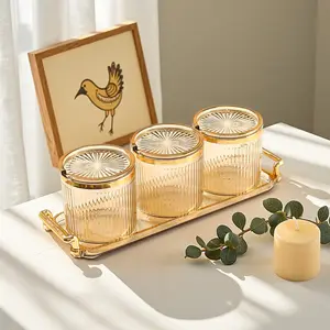 Food Grade Sealed Jar Kitchen Set, 3 Jars with Tray and Spoon, Creative Spice Box, Grain Storage Container, Moisture Proof Insect Resistant