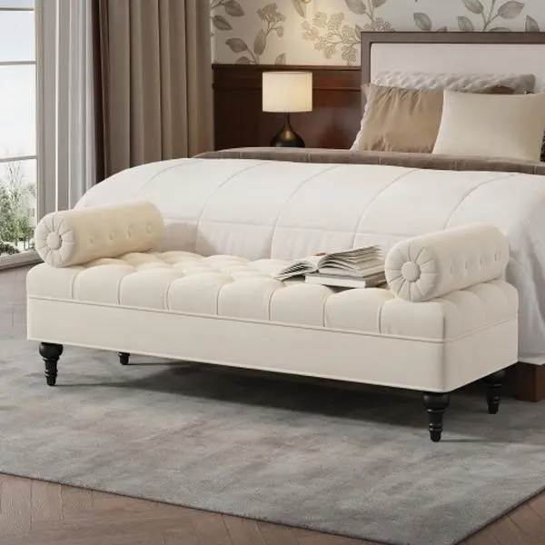 Bellemave Modern Velvet Upholstered Bedroom Bench - 60x20.8in 2-Seat End of Bed Bench with 2 Detachable Pillows, Tufted Dual Purpose High-Density Foam Large Cushioned Padded Ottoman, Furniture Living Room, High-Density Foam Benches