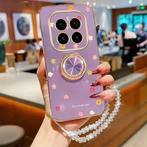 Honor GT Pro Fashion Series Crystal Jewelry Strap Lanyard Phone Holder Case For Compatible With Huawei Honor Gt Pro Plating Cover and Durable Beautiful and Lovely Flowers Protector Cases