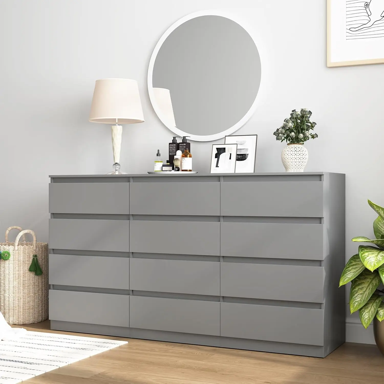 12-Drawers-Grey(15.7"D x 59.1"W x 34"H)