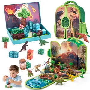 Portable Dinosaur Backpack Play Set with Foldable 3D Mat for Prehistoric Play / hahaland 52 PCS Mini Dinosaur Magnetic Blocks with Magnetic Case,Dinosaur Toys for Kids 3-5Year Old,Open Ended Toys for Christmas Birthday Easter Gifts