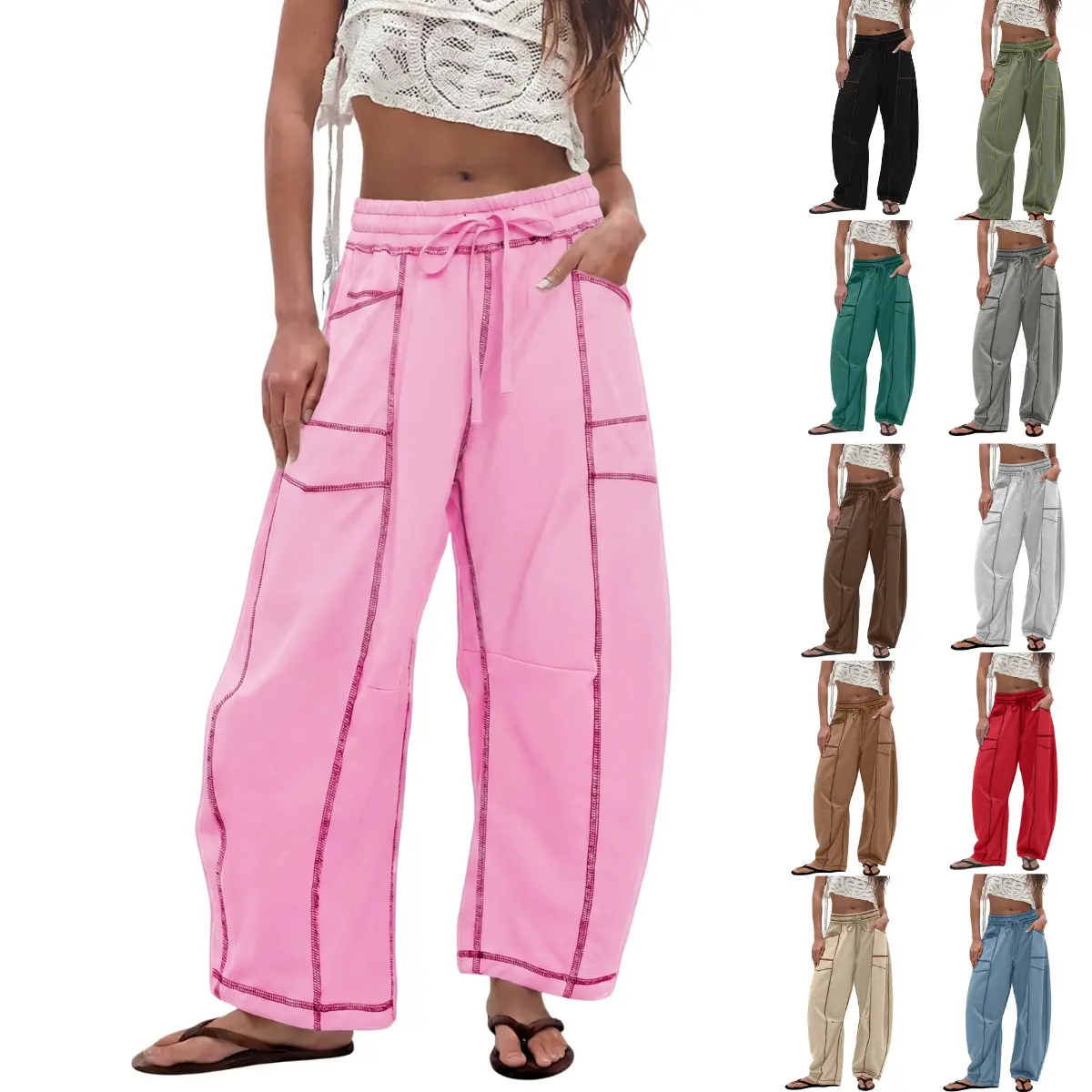SCUSTY Womens Barrel Sweatpants High Waisted Wide Leg Pants Drawstring Athletic Baggy Pants Lounge Sweats