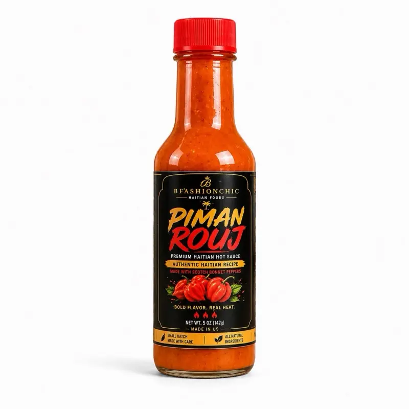 Piman Rouj Caribbean Hot Sauce - Traditional Haitian Scotch Bonnet Pepper Sauce, Natural Flavor, 5 oz - Great for Dip, Marinade