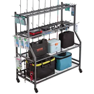 VEVOR Fishing Rod Holder for 12-Rods, Mobile Fishing Pole Rack Cart with Wheels, Fish Gear Equipment Organizer for Garage Home Indoor Use, for Tackle Box Reel Accessories Storage, Gifts for MenVEVOR Super Brand Day