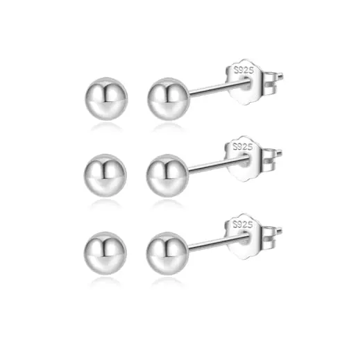 3Pairs 4mm Ball Silver