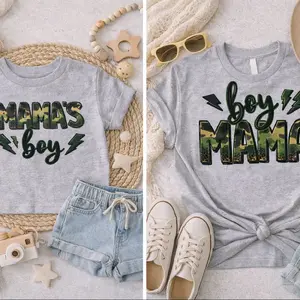 Army Print Matching Mommy and Me Set - Mama's Boy & Boy Mama T-Shirts for Mom and Son - Coordinating Outfits for Family Photos