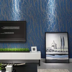 2024 Q QIHANG Modern Minimalist Curve Striped Wallpaper Tree Patterns Non-Woven Living Room/Bedroom Non-pasted Wallpaper Roll Blue Gray Color 0.53m (1.73') x 10m (32.8')