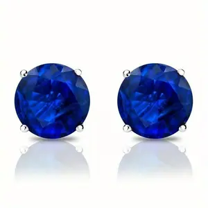 Round Cut Lab Made Blue Sapphire Round Stud Earrings 6mm -