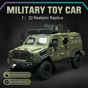 Essential Military Model Car, 1:32 Scale Armored Vehicle, Openable Doors, Cast Alloy Body, Perfect Gift for Boys & Collectors, Alloy Material