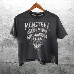 Monstera Skull Graphic Crop Top, Heavy Metal Style Boxy Tee, Comfort Colors Vintage T-shirt, Plant Lover Gift, Edgy Botanical Streetwear, Unisex Crop, Funny Plant Lover Crop Tee
