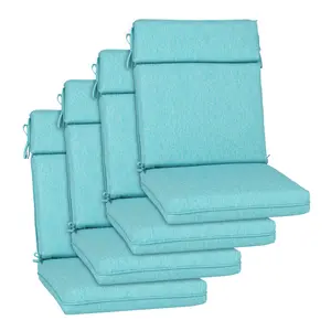 Aoodor Outdoor High Back Dining Chair Cushion Set, 44"x21"x3.2", TPU Water Repellent Coating&Stain Resistant, Polyester Fabric Cover with Ties and Zipper, Teal, Set of 4