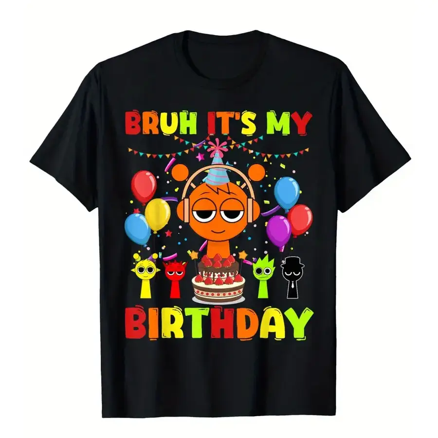 Sprunki Birthday T-shirt Boys Girls Youngsters' Cartoon Character T-Shirt for Kids Fashion Casual Summer Tee Short Sleeve,Birthday Gift,Children's Day