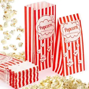 50 Popcorn Bags Individual Servings Flat Bottom Paper Popcorn Food Bags Party Pop Corn Sleeves Bulk Carnival Halloween Snack Packs Gift Favor Treat bolsas para palomitas Movie Night Supplies