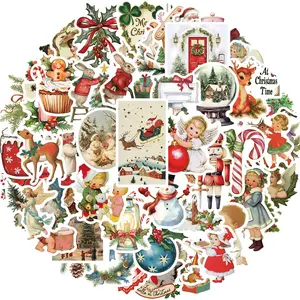 Christmas Themed Sticker, 50pcs/set Vintage Christmas Sticker, Holiday Gifts for Kids and Teens, Xmas Party Sticker, Ornaments